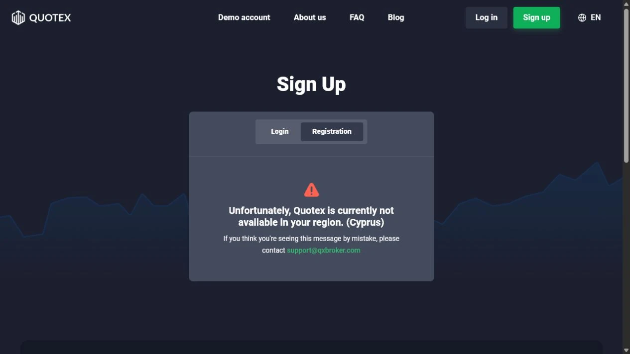 Quotex regional access notice recorded from Cyprus on July 28 2026